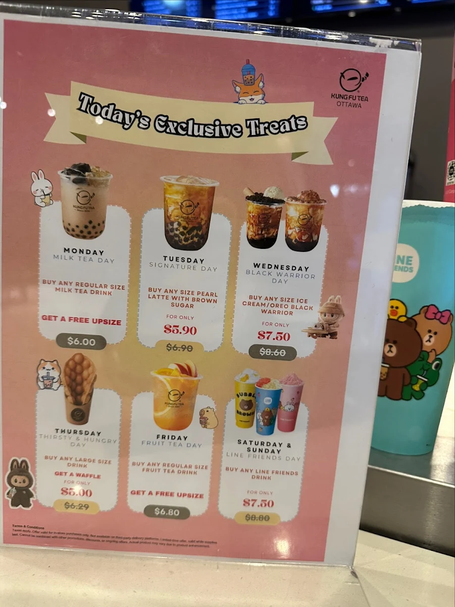 Menu, Kung Fu Tea Ottawa