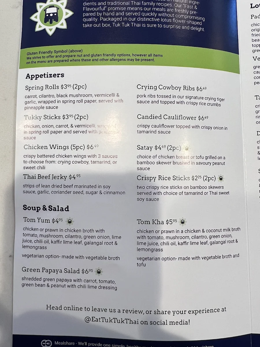 Menu, Tuk Tuk Thai - Crowfoot