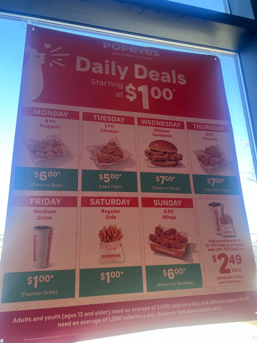 Menu, Popeyes Louisiana Kitchen