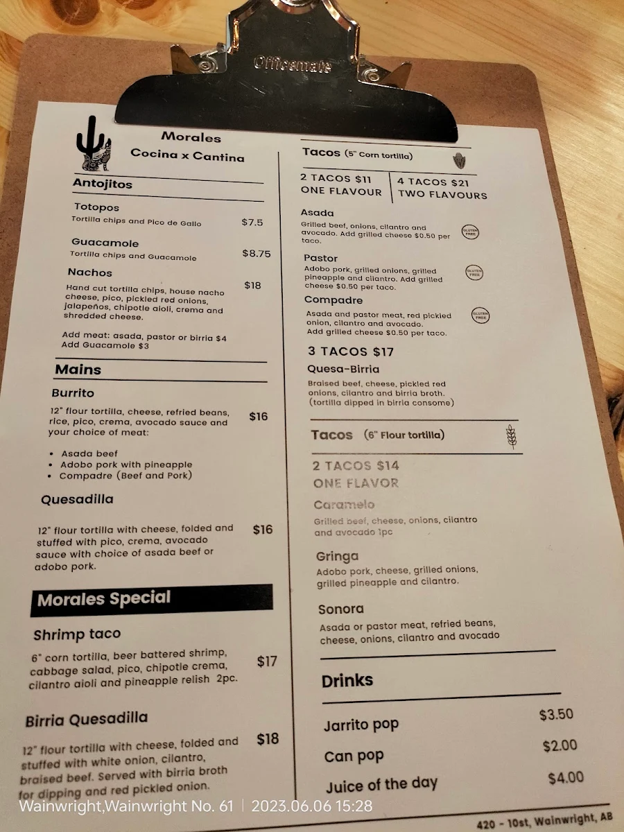 Menu, Morales Cocina x Cantina