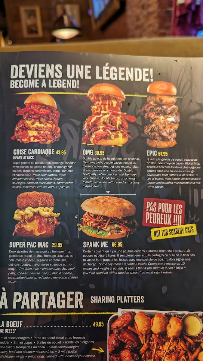 Menu, La Belle & La Boeuf - Burger Bar - Boisbriand