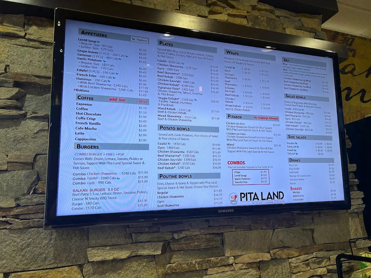 Menu, Pita Land - Spadina
