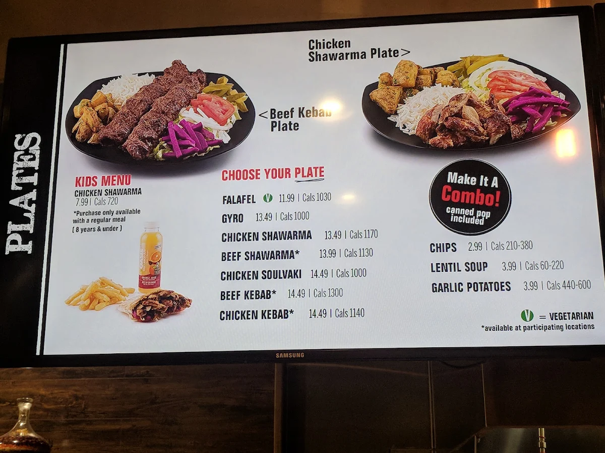 Menu, Pita Land - Spadina