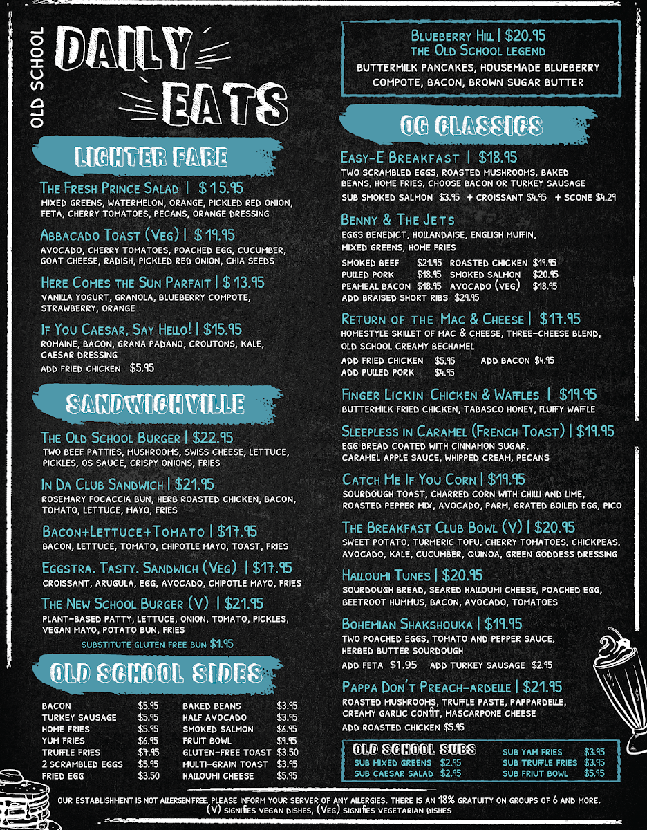 Menu, Old School
