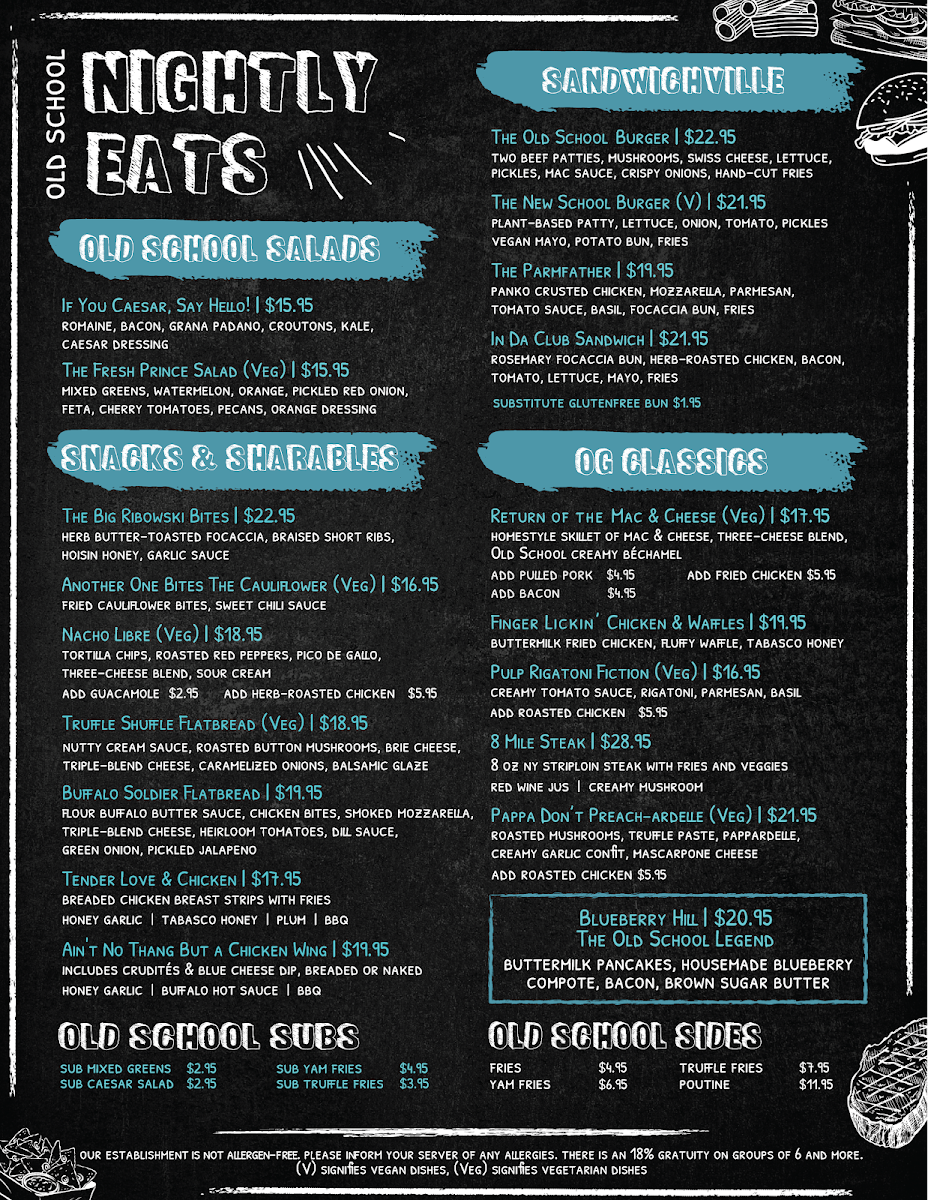 Menu, Old School