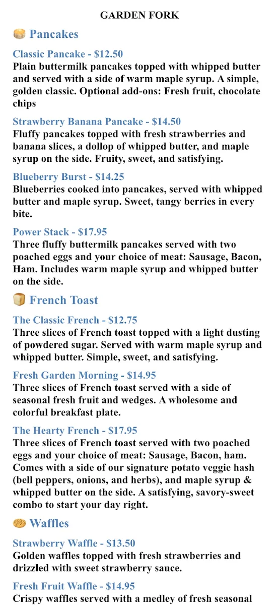 Menu, Garden Fork