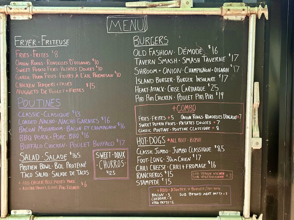 Menu, Tavern on the Island