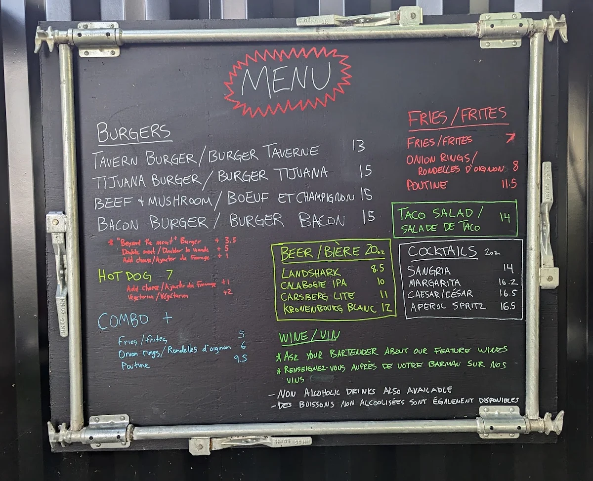 Menu, Tavern on the Island