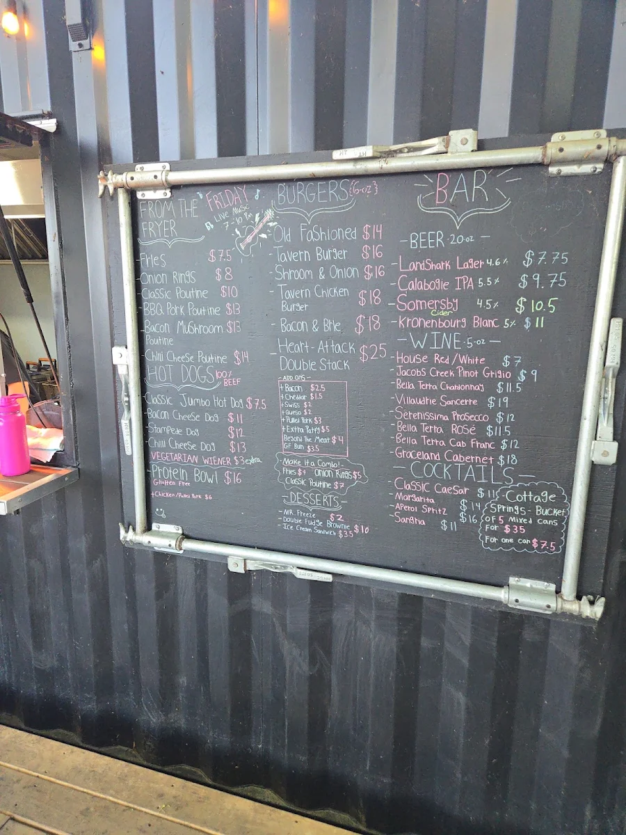 Menu, Tavern on the Island