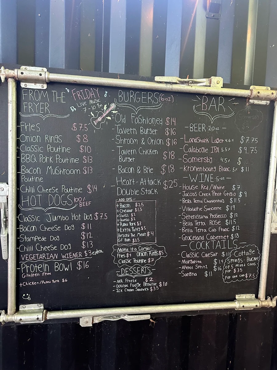 Menu, Tavern on the Island
