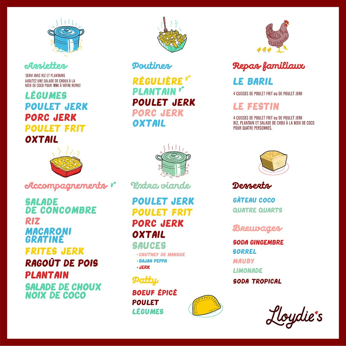 Menu, Lloydie's St-Viateur