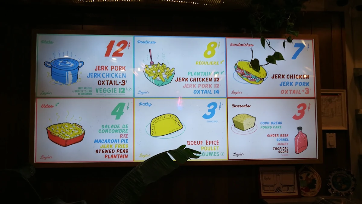 Menu, Lloydie's St-Viateur