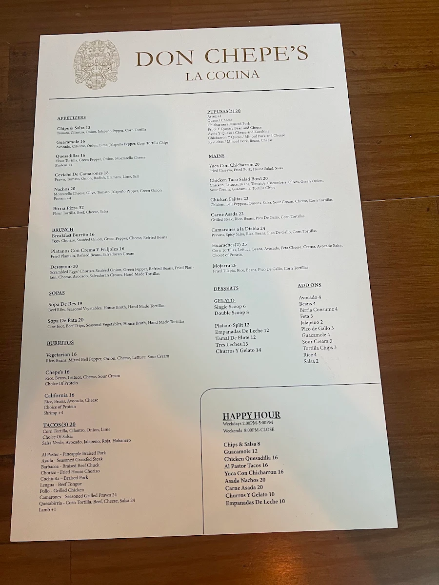Menu, Don Chepe's Restaurant | Latin American