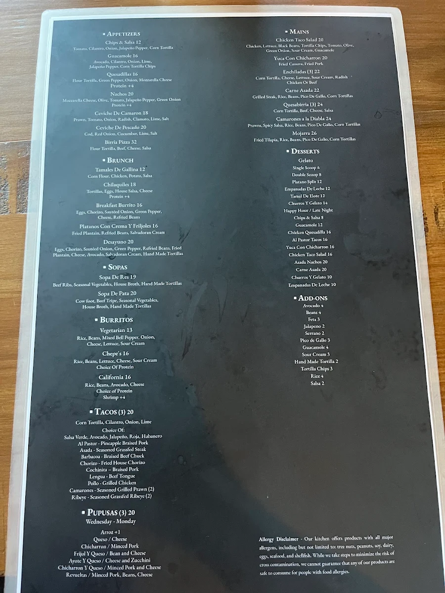 Menu, Don Chepe's Restaurant | Latin American