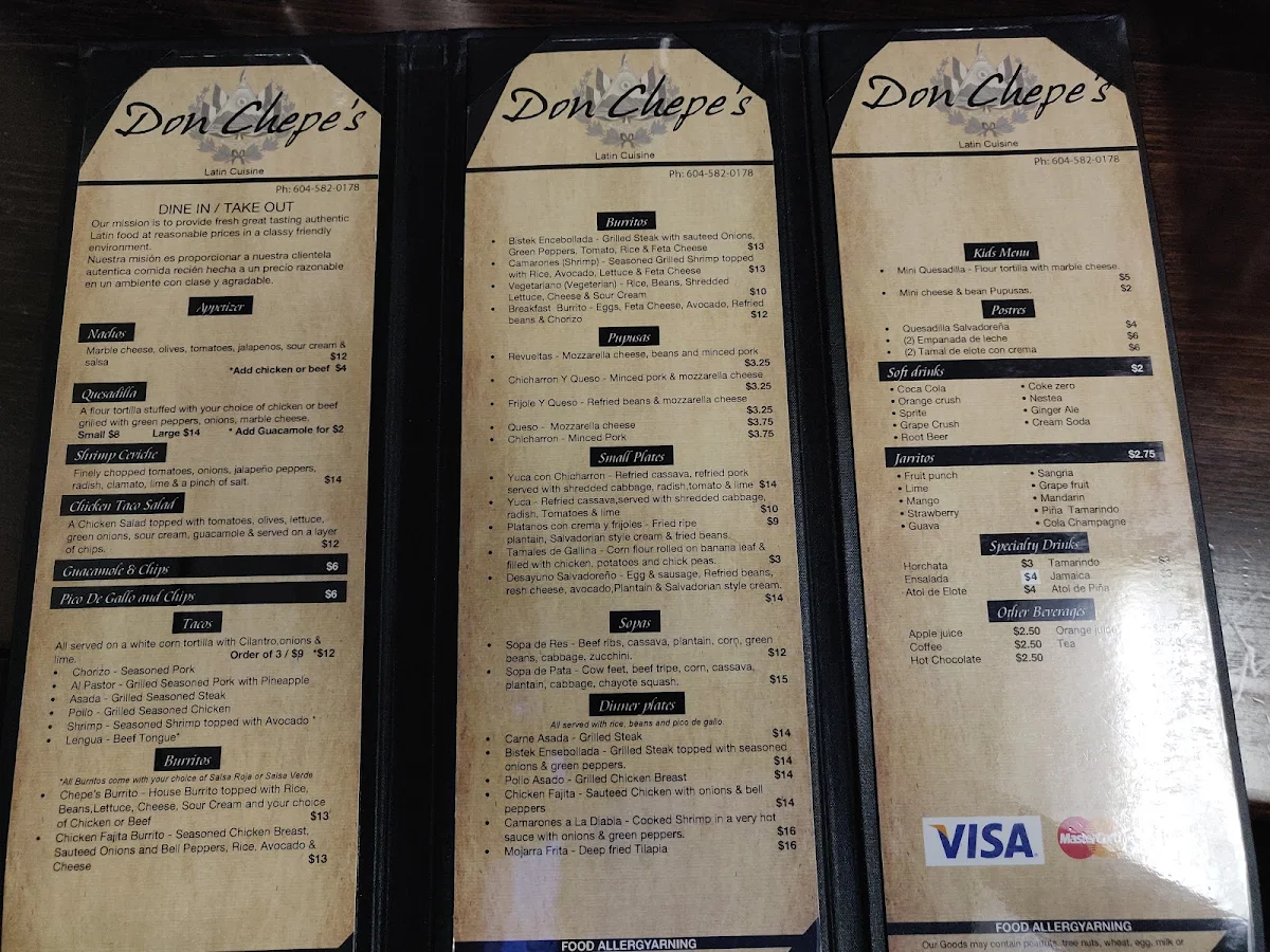 Menu, Don Chepe's Restaurant | Latin American