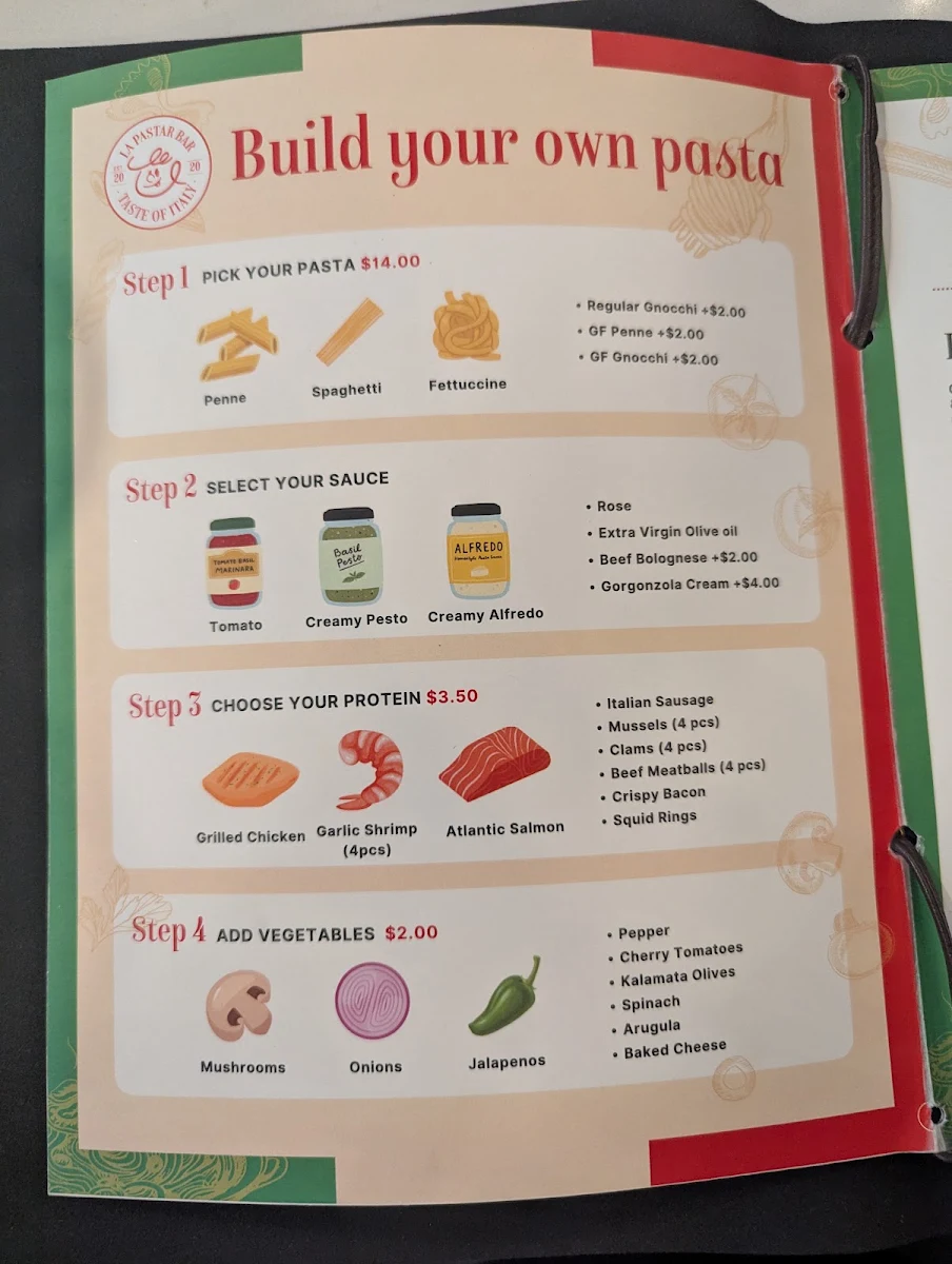 Menu, YYC Pasta Bar Douglas