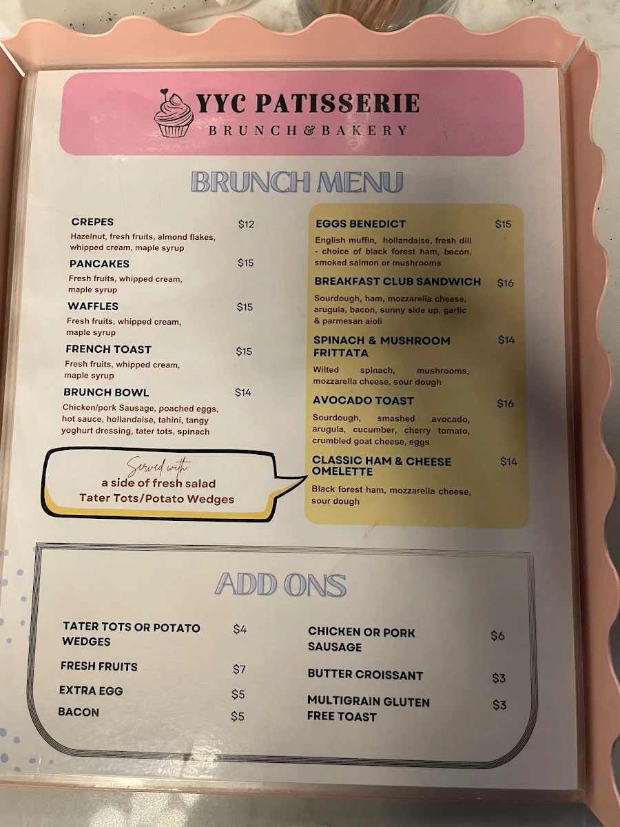 Menu, YYC Pasta Bar Douglas