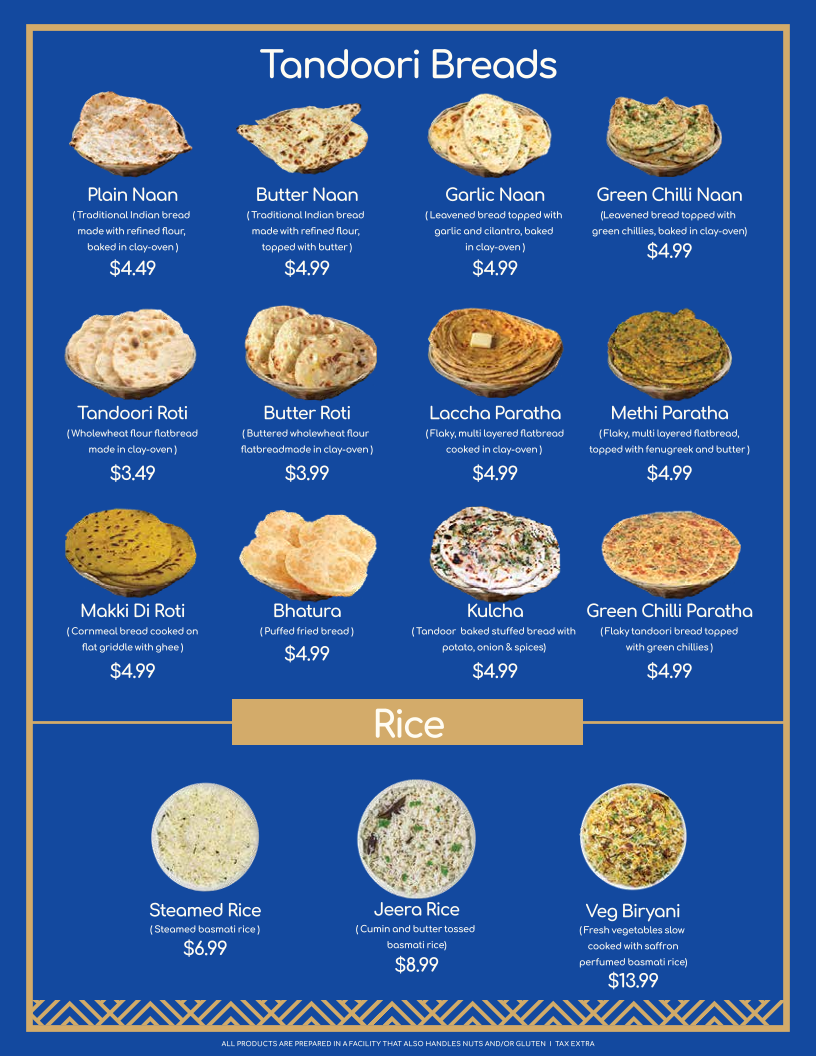 Menu, Manmohan's Sweets and Restaurant Brampton