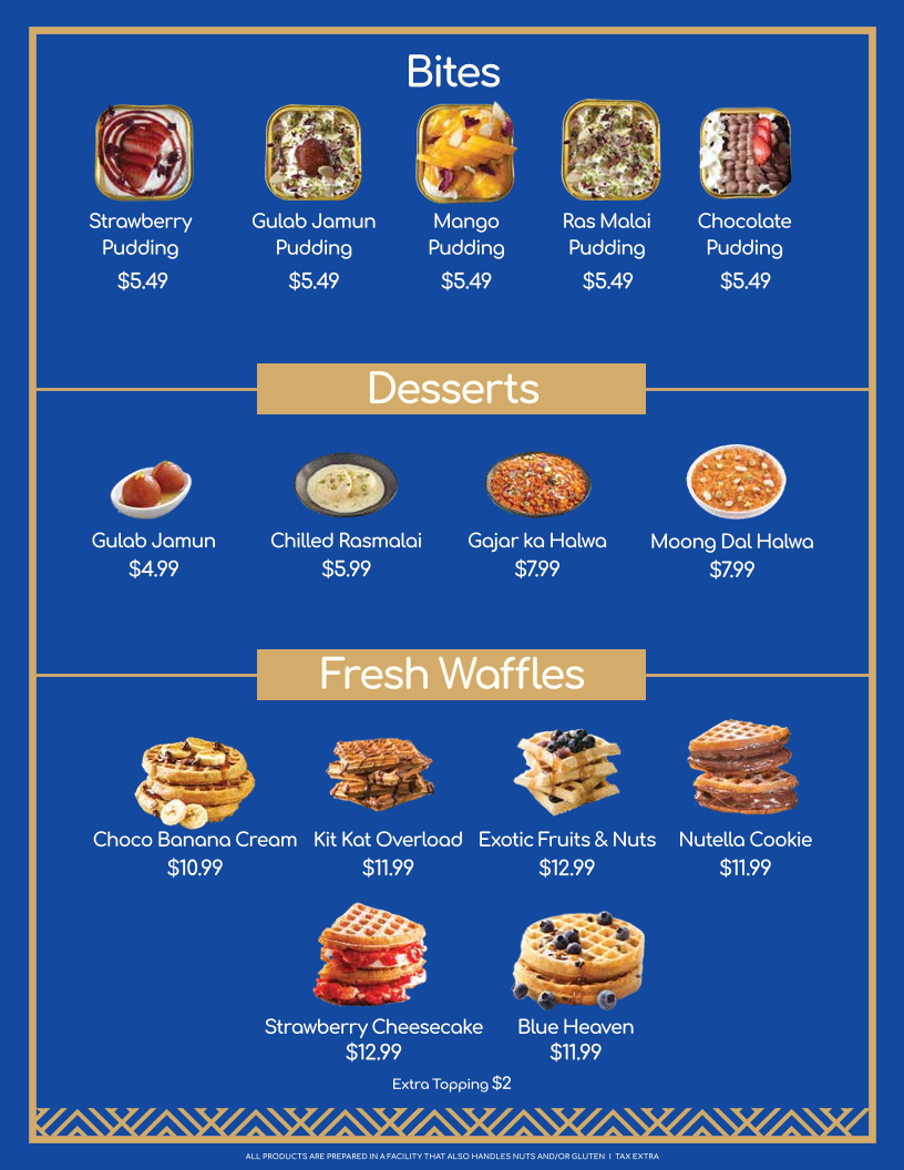Menu, Manmohan's Sweets and Restaurant Brampton
