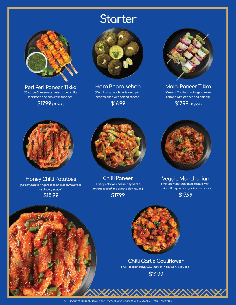 Menu, Manmohan's Sweets and Restaurant Brampton