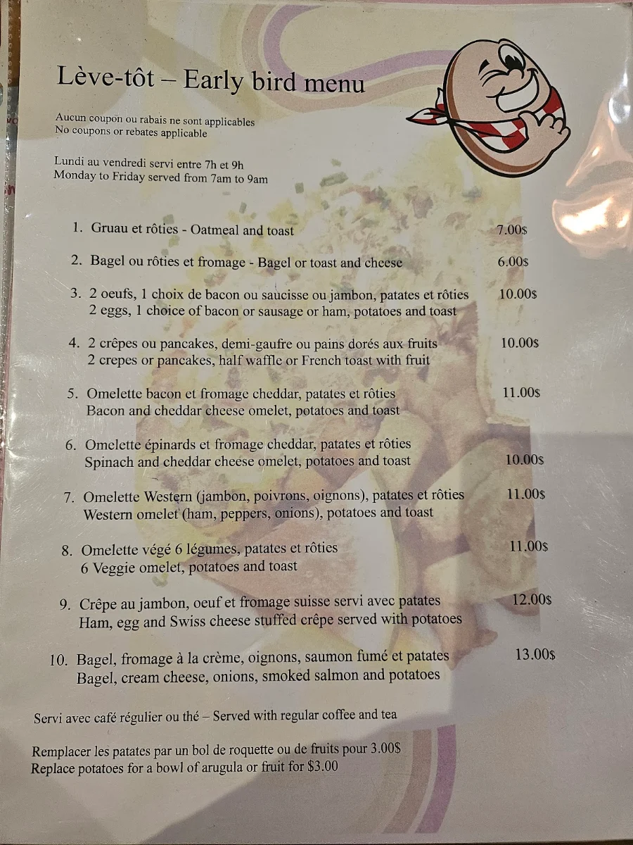 Menu, L'Œufrier (West Island)