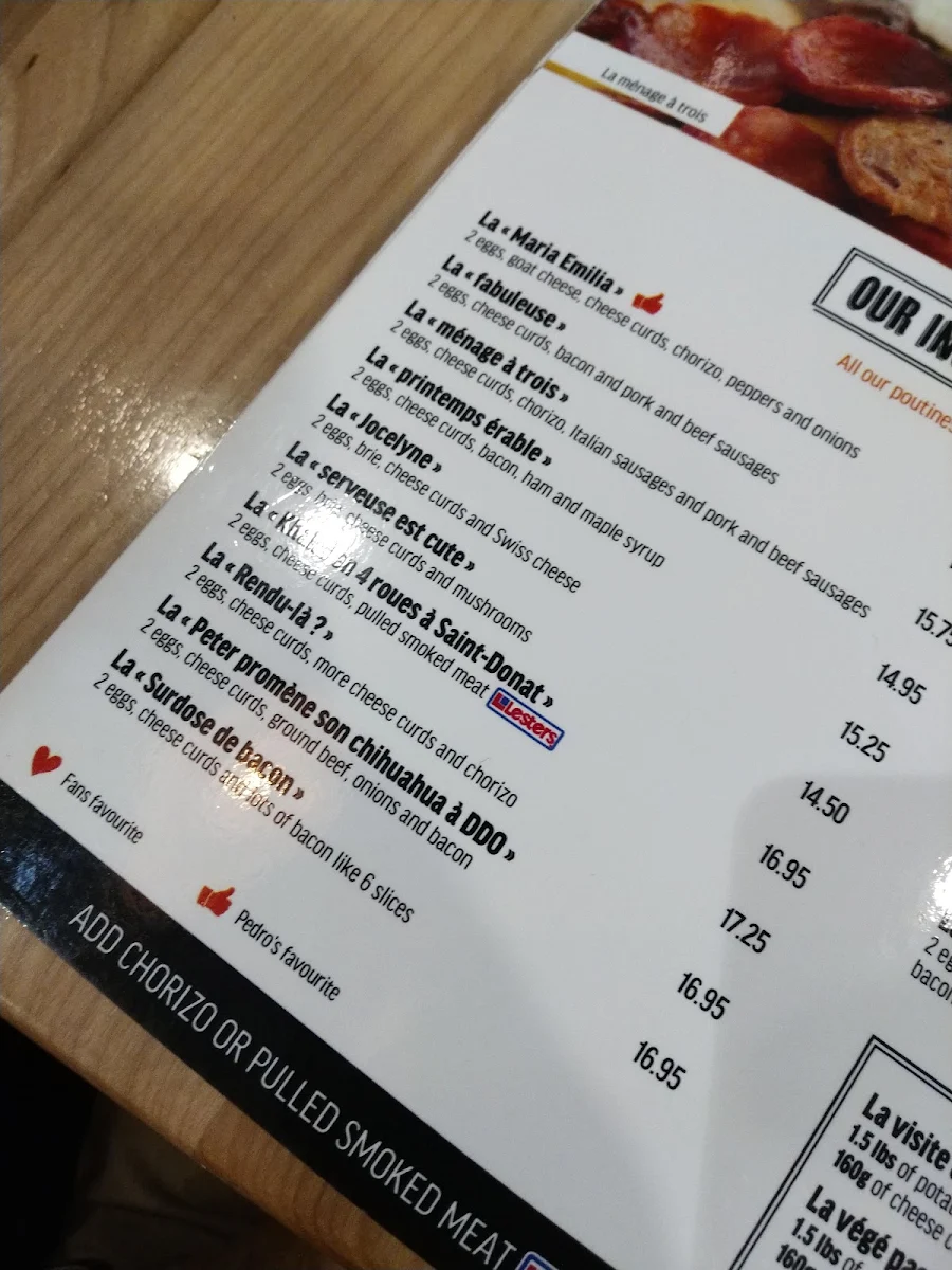 Menu, L'Œufrier (West Island)
