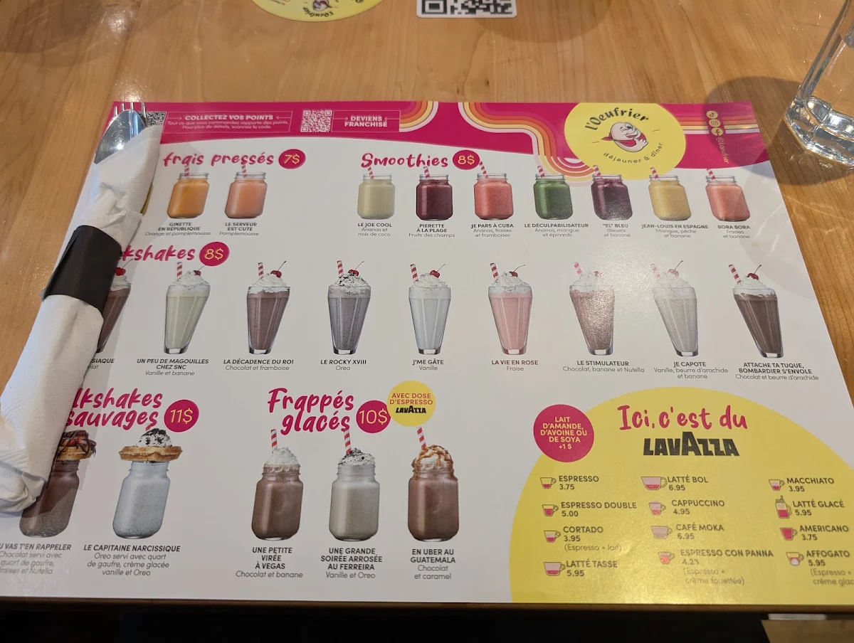Menu, L'Œufrier (West Island)