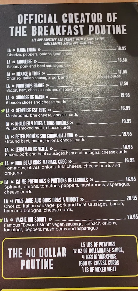 Menu, L'Œufrier (West Island)