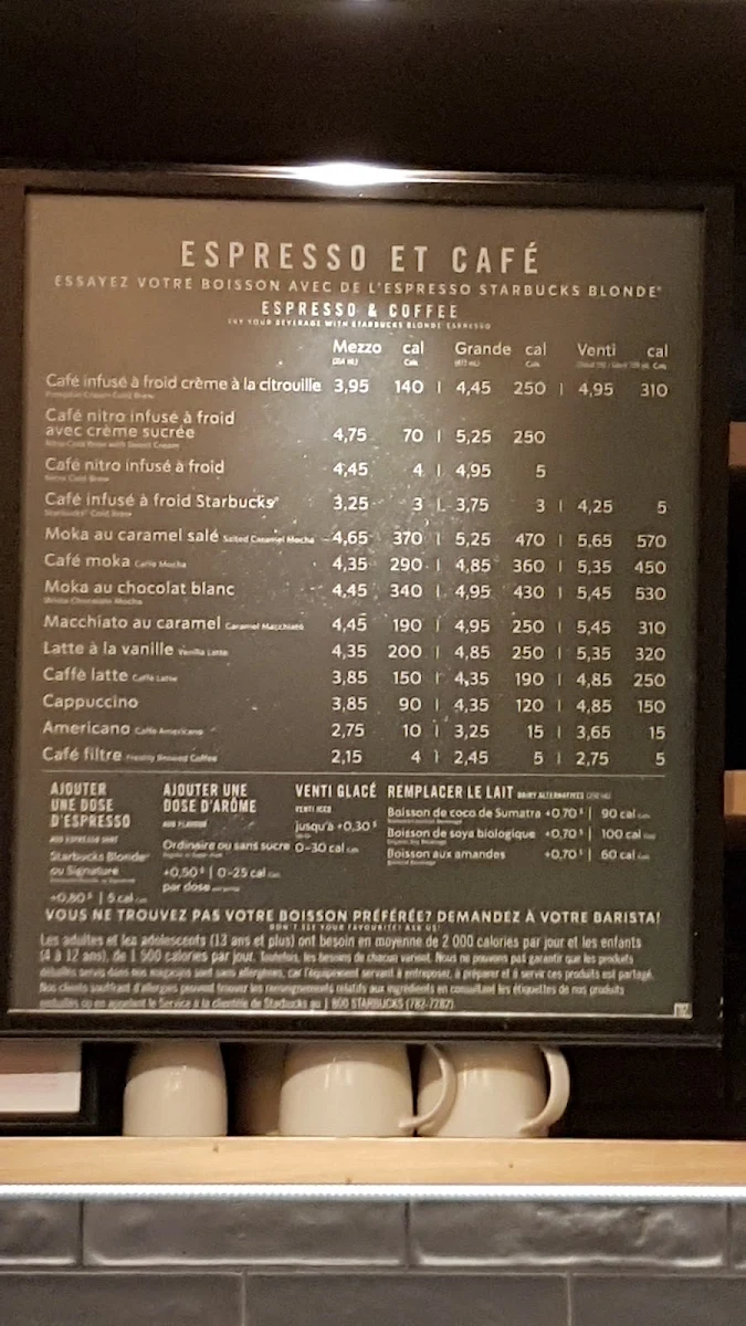 Menu, Starbucks Coffee Company