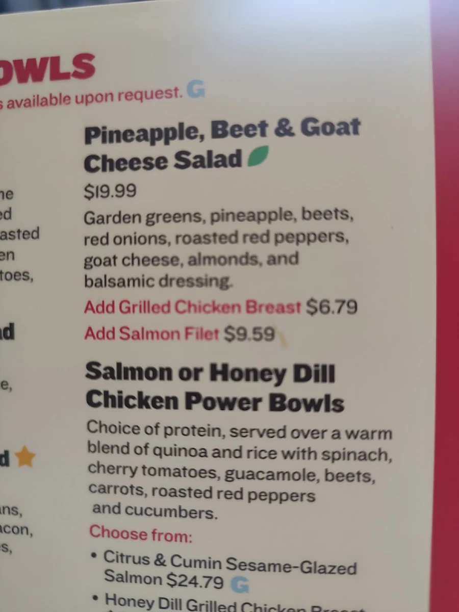 Menu, Boston Pizza
