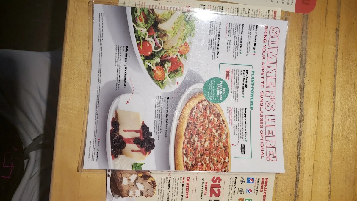 Menu, Boston Pizza