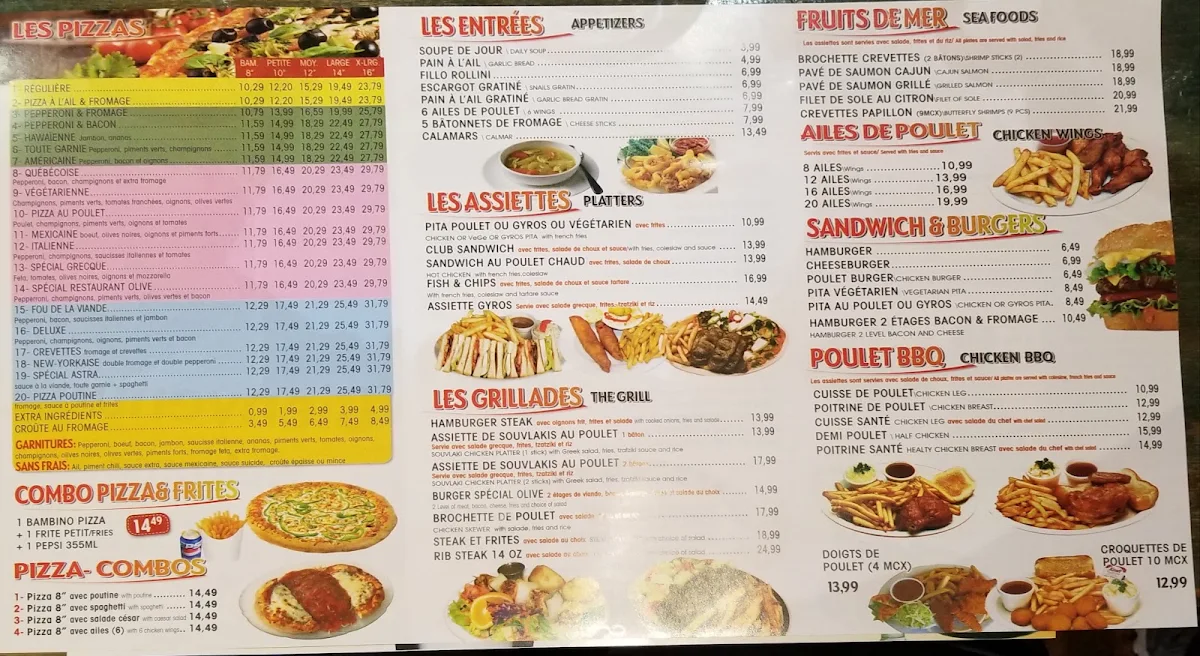 Menu, Restaurant Olive