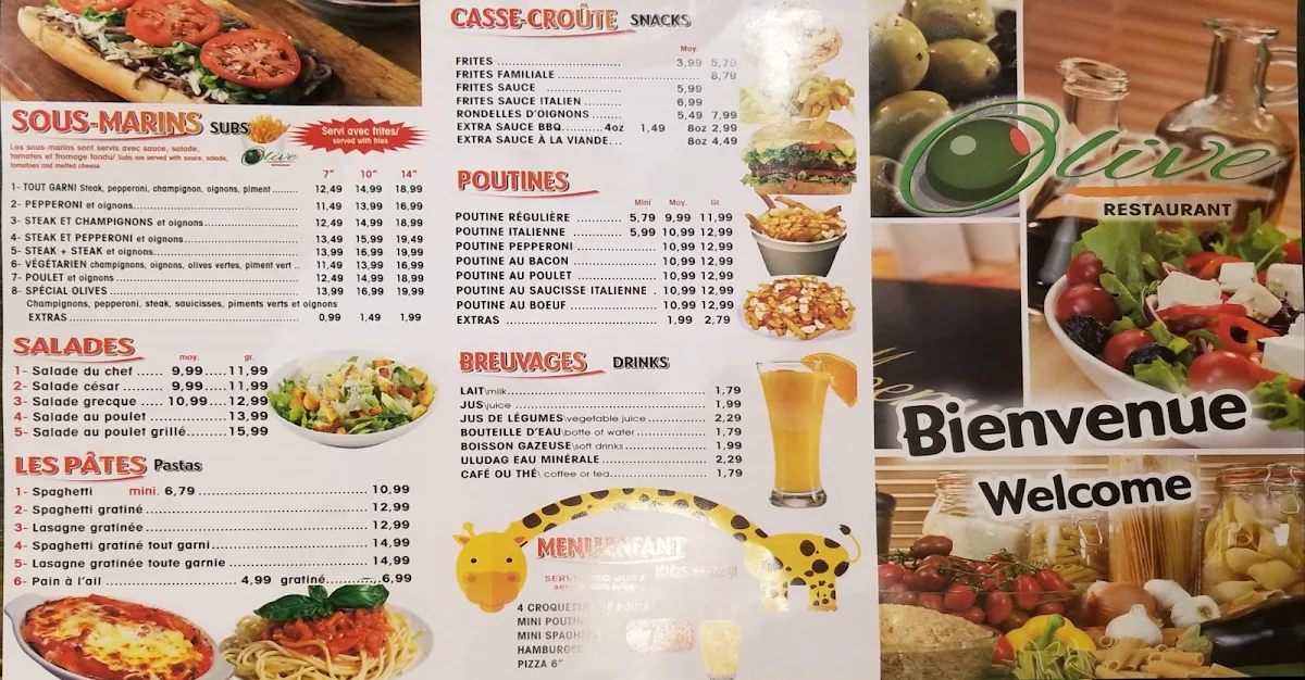 Menu, Restaurant Olive