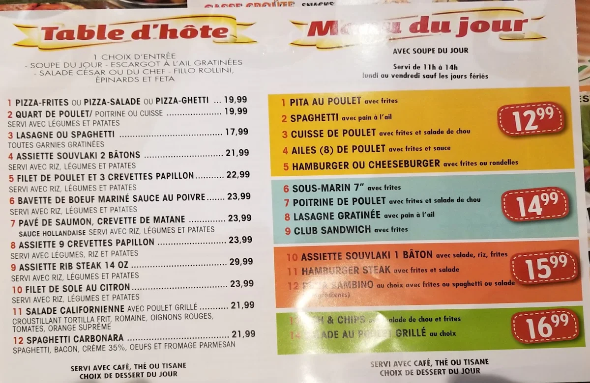 Menu, Restaurant Olive