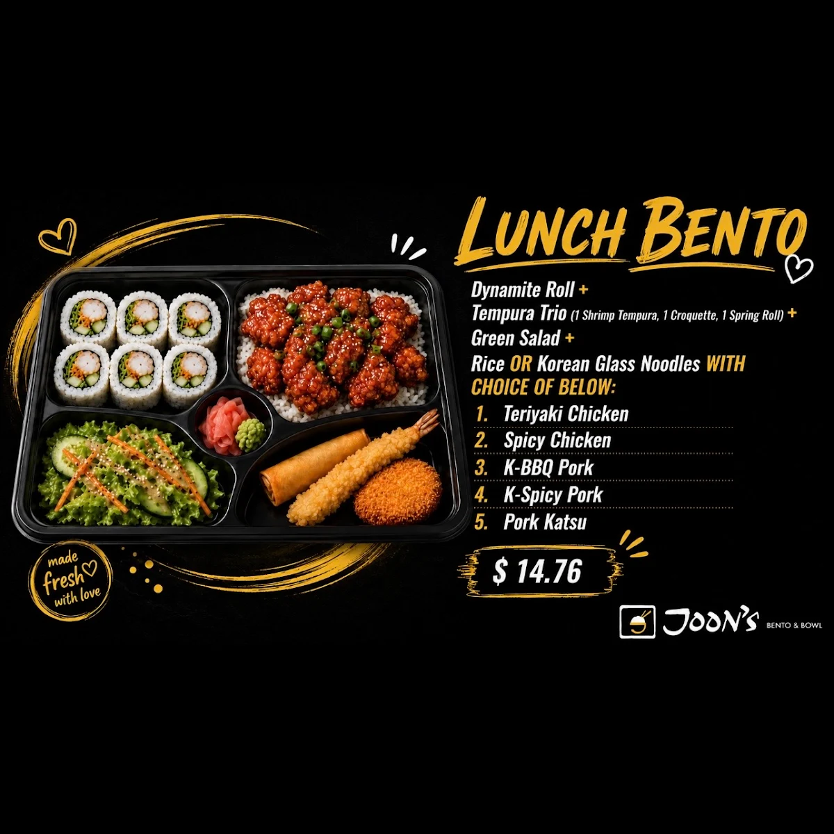 Menu, JOON’s Bento & Bowl