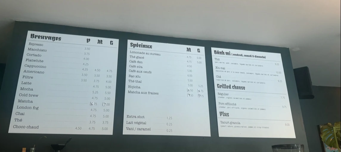 Menu, Phin Cafe