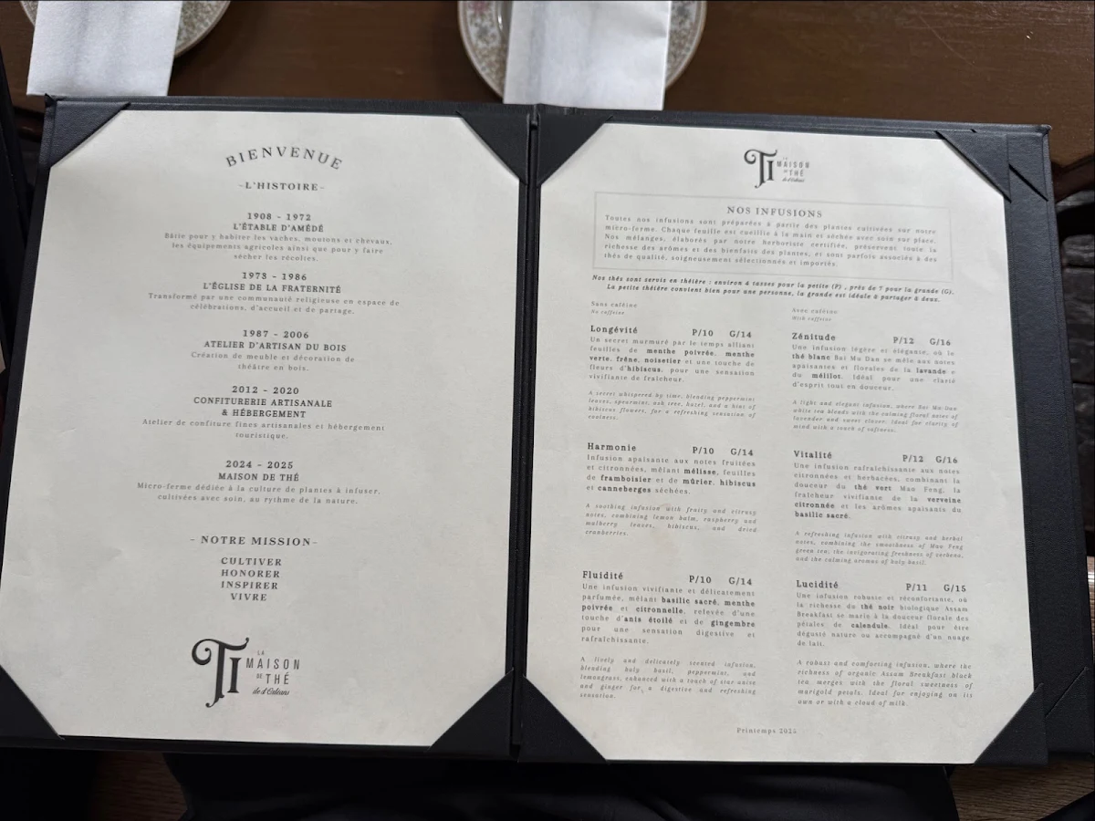 Menu, Tea House l'Île d'Orléans