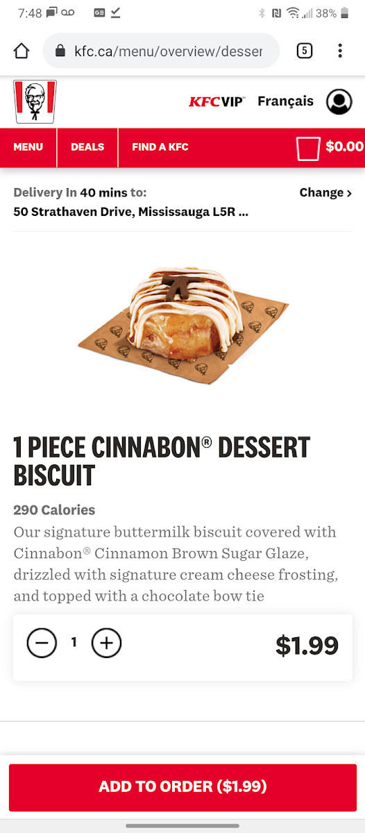 Menu, KFC