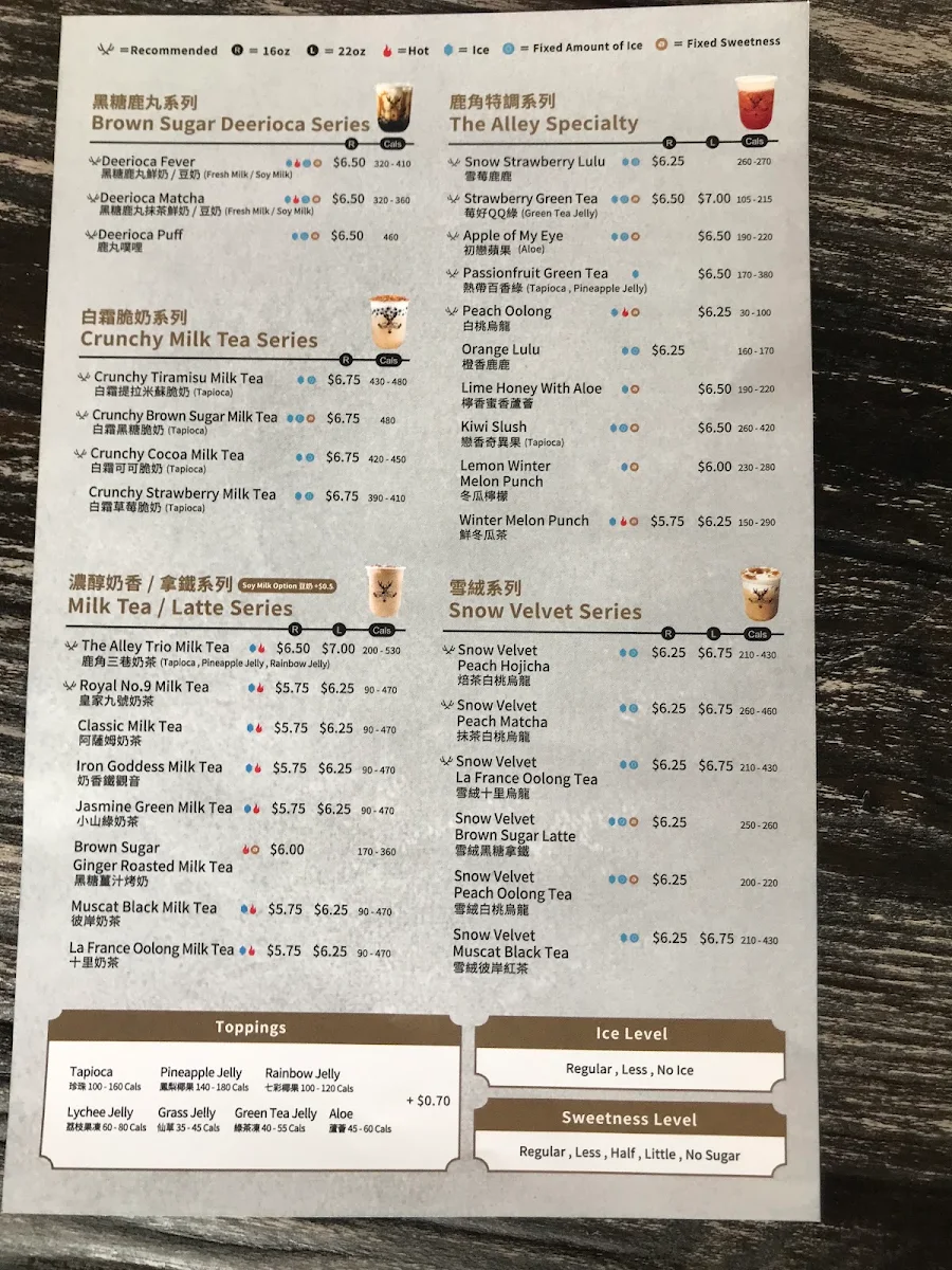 Menu, The Alley