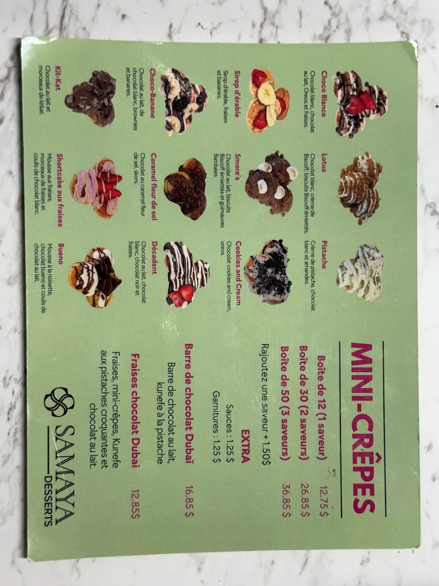 Menu, Samaya Desserts