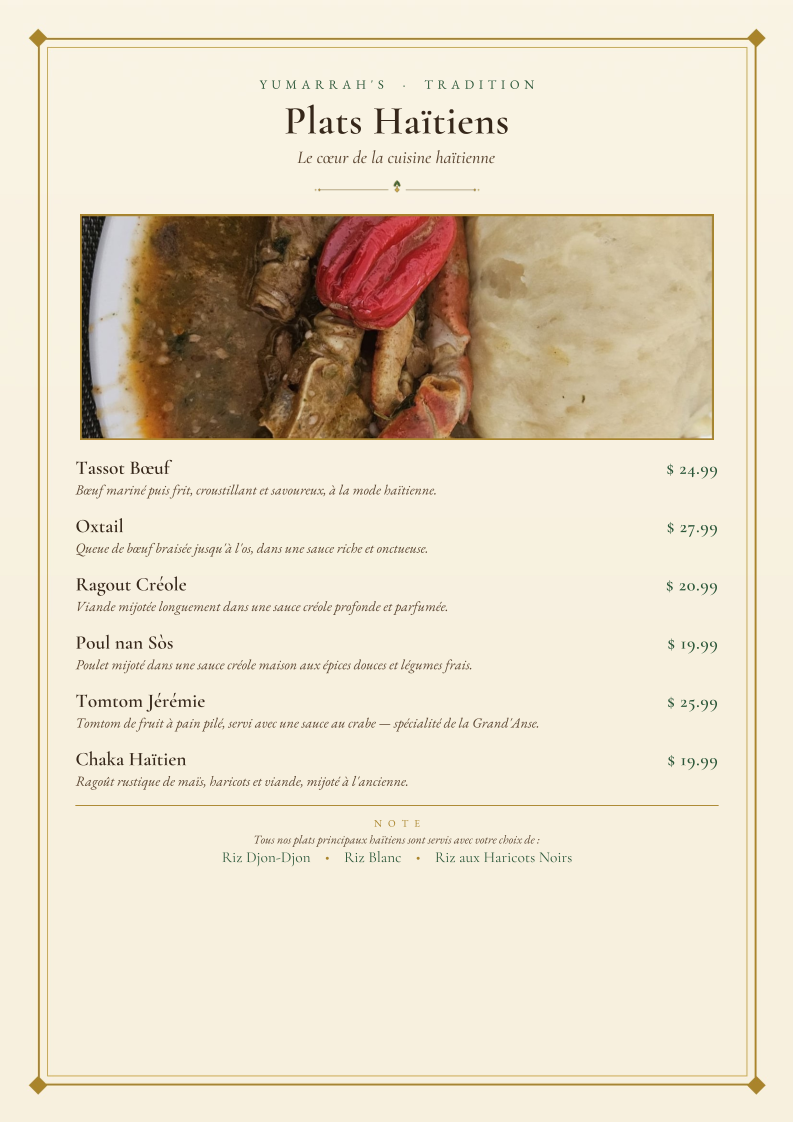 Menu, Yumarrha’s Restaurant