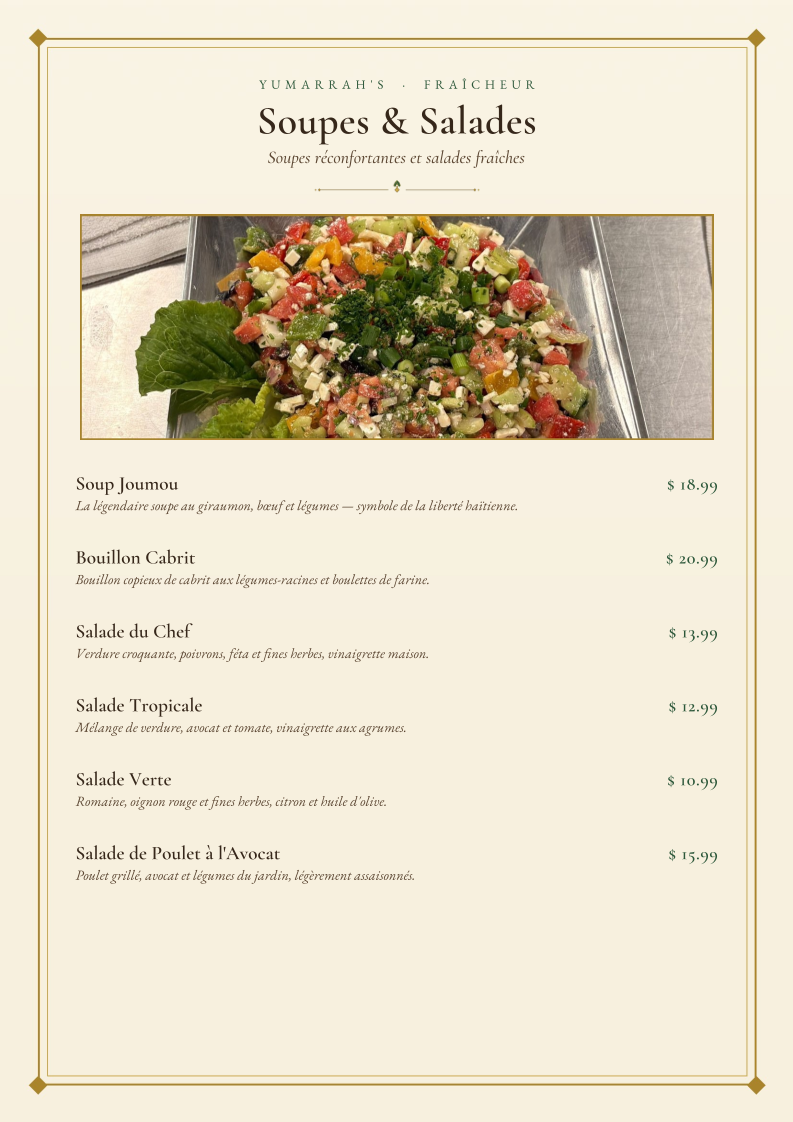 Menu, Yumarrha’s Restaurant