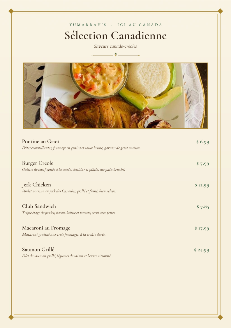 Menu, Yumarrha’s Restaurant
