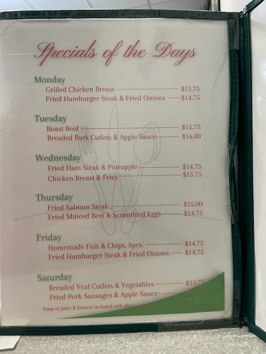 Menu, Club Café