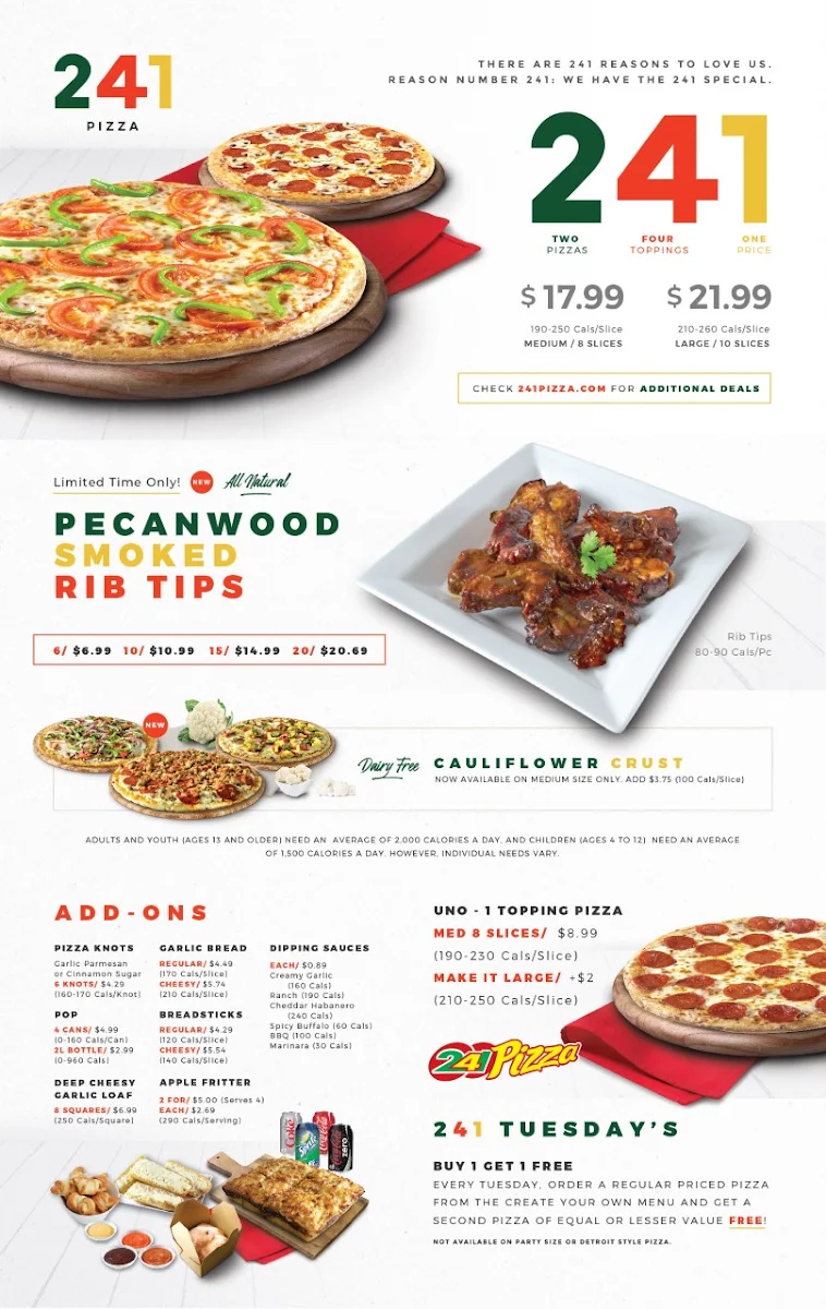 Menu, 241 Pizza