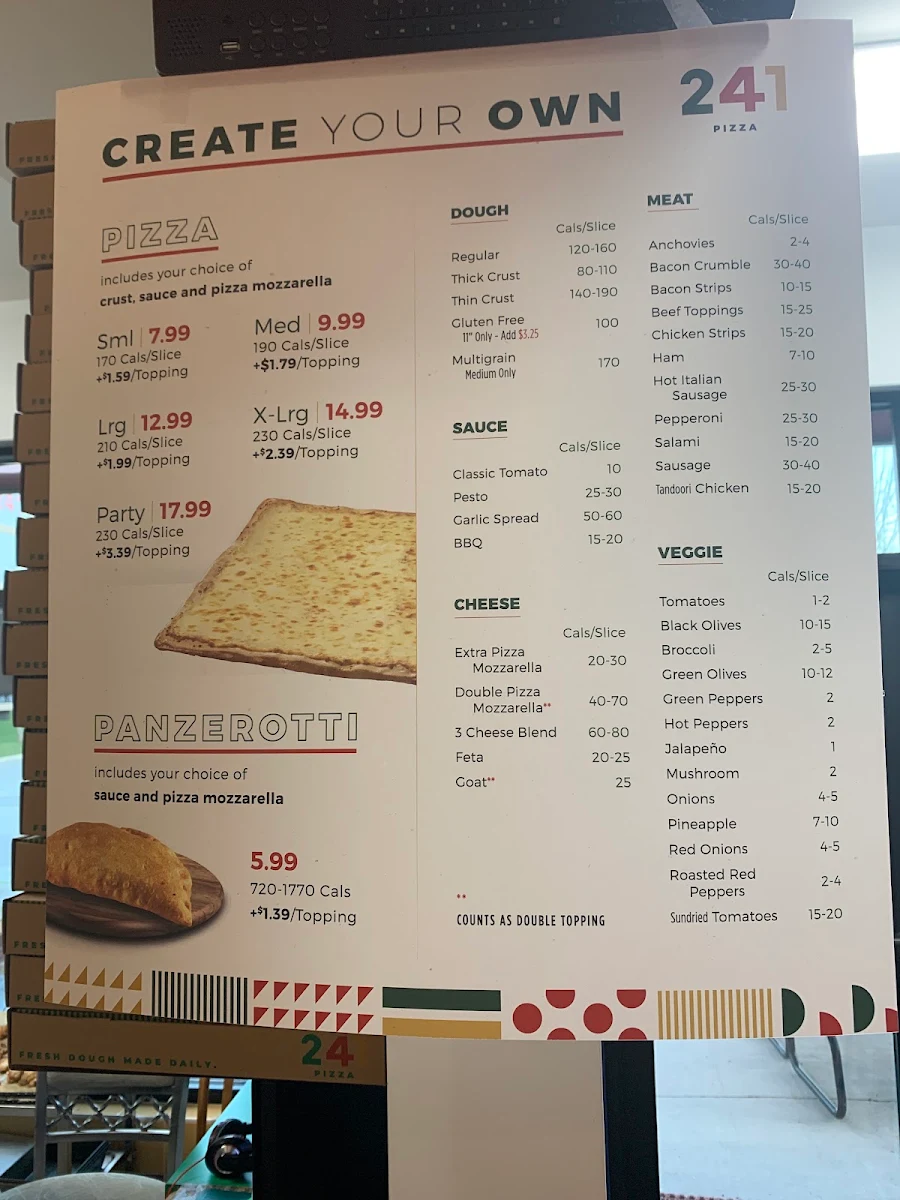 Menu, 241 Pizza