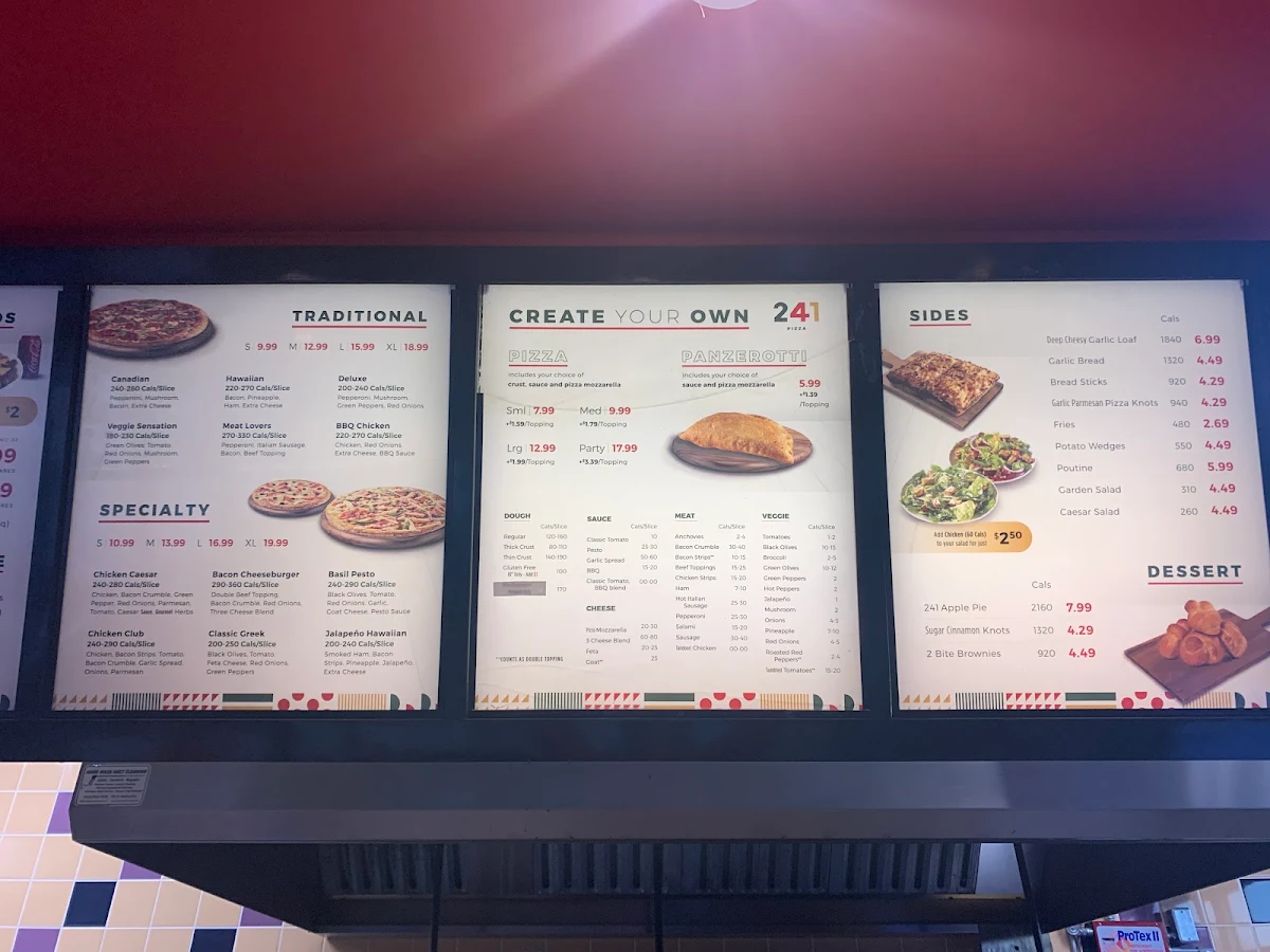 Menu, 241 Pizza