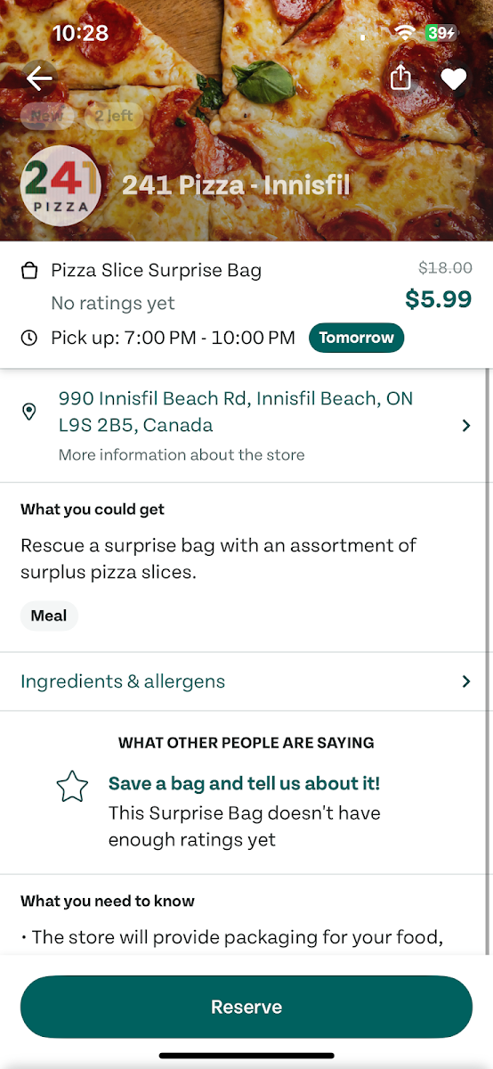 Menu, 241 Pizza