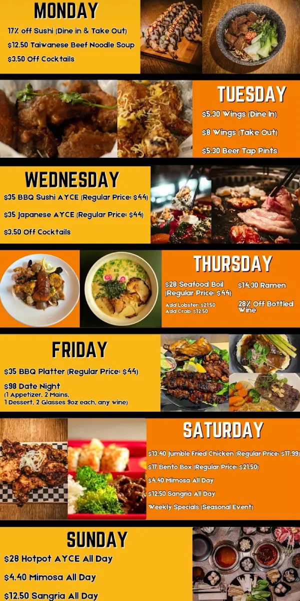 Menu, Jumble Eats - Red Deer - BBQ - Hotpot - Sushi