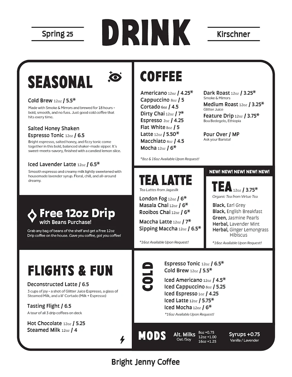 Menu, Bright Jenny Coffee